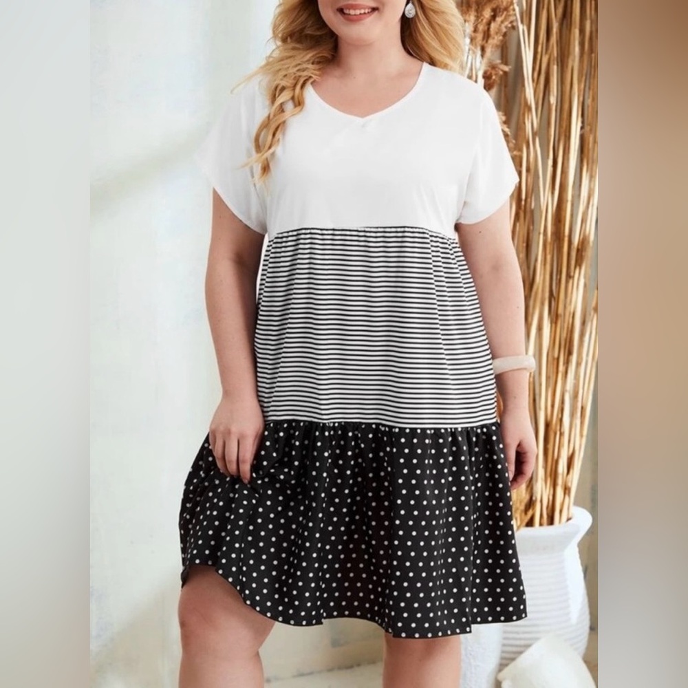 Black & White Striped and Polka Dot Tiered Dress